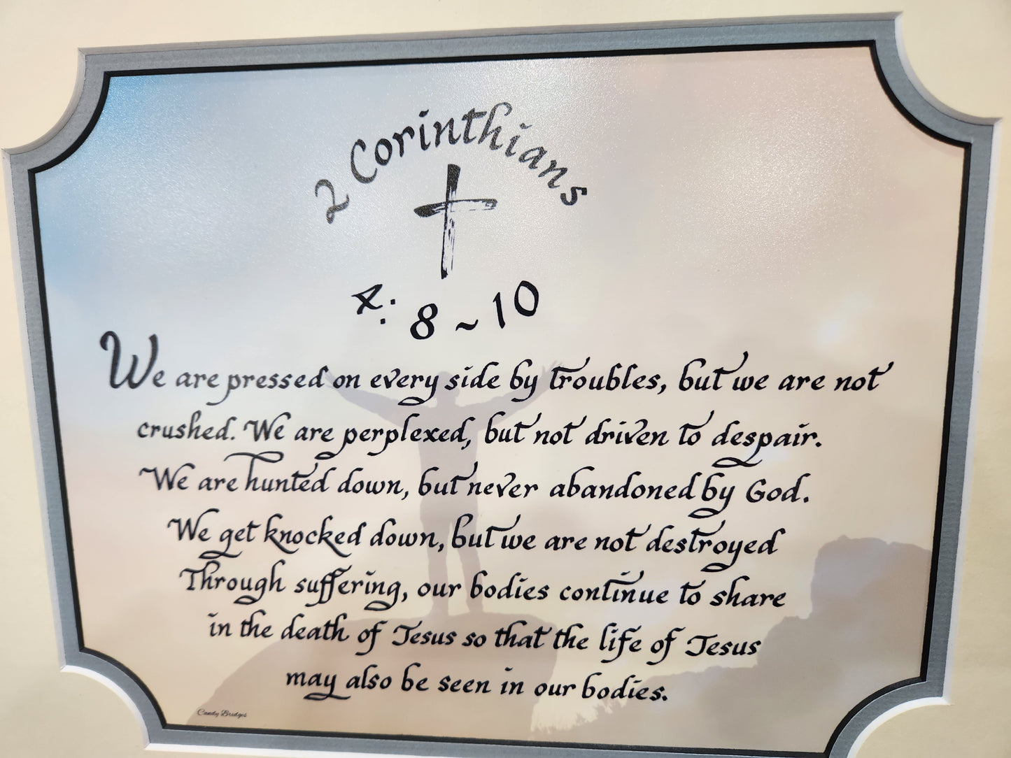 2 Corinthians 4:8-10 We are pressed on every side by troubles custom framed Scripture