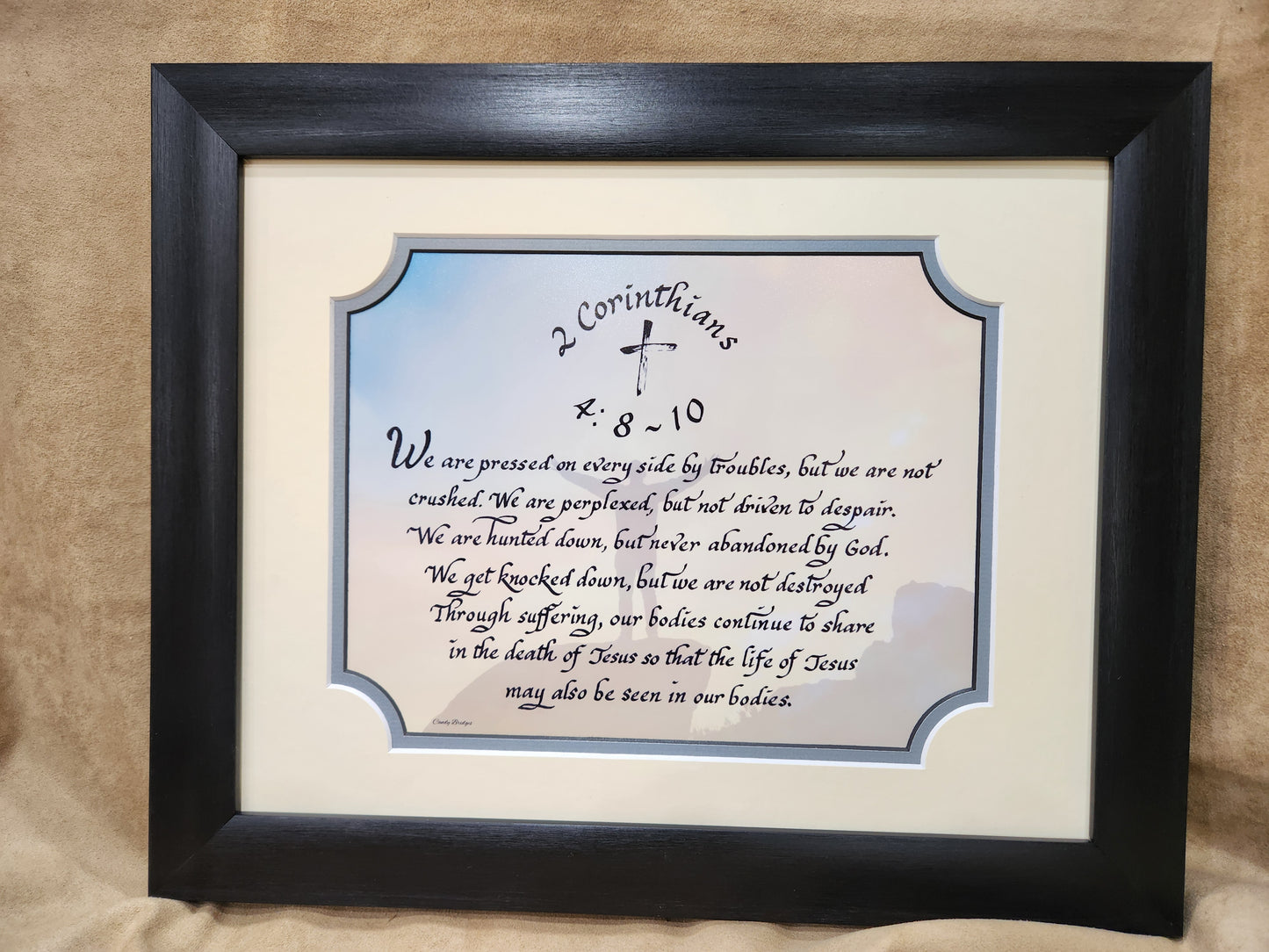 2 Corinthians 4:8-10 We are pressed on every side by troubles custom framed Scripture