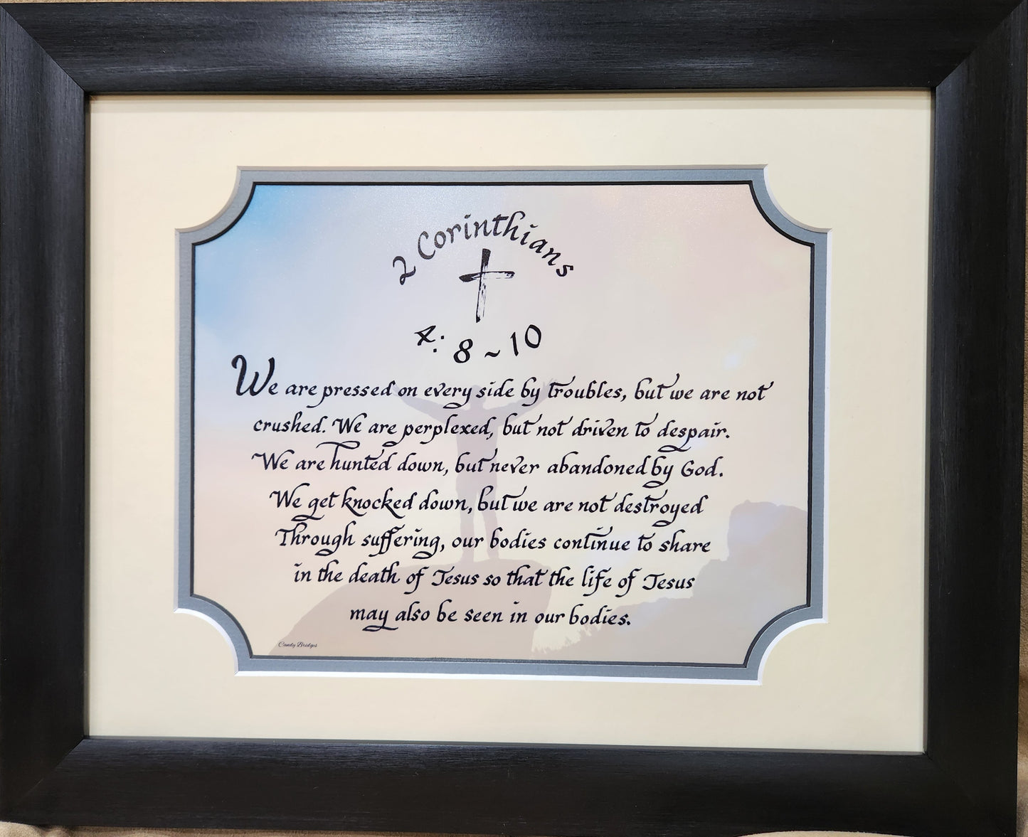 2 Corinthians 4:8-10 We are pressed on every side by troubles custom framed Scripture