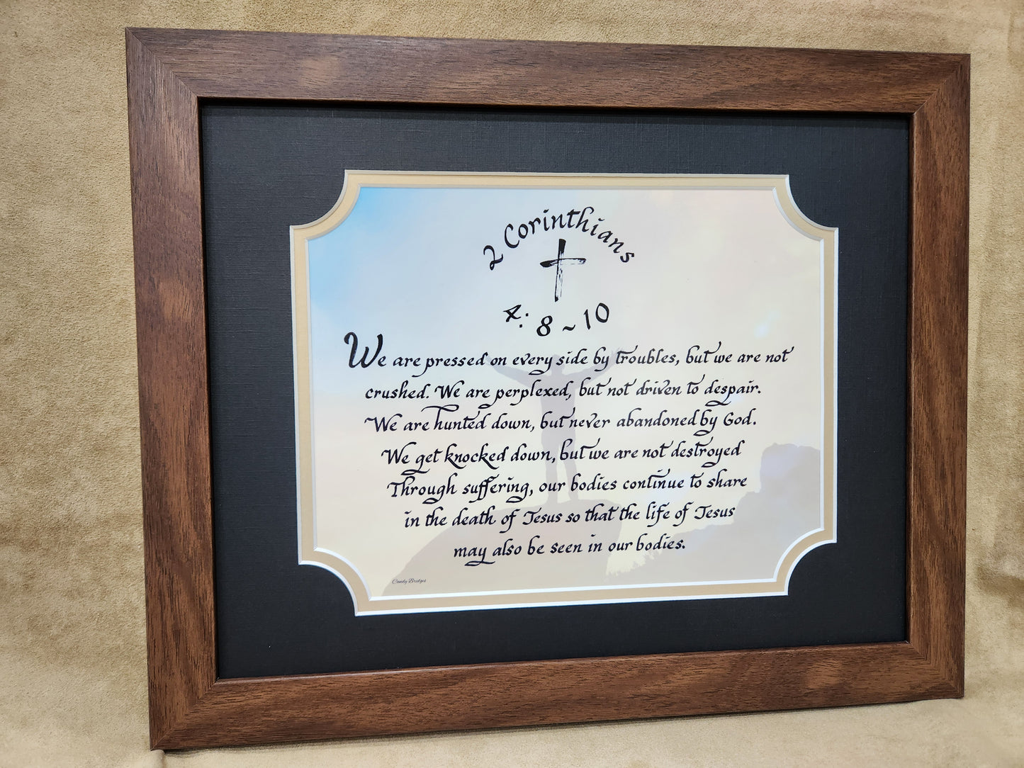 Inspirational 2 Corinthians 4 verses 8-10 Scripture verse We are pressed on every side framed print