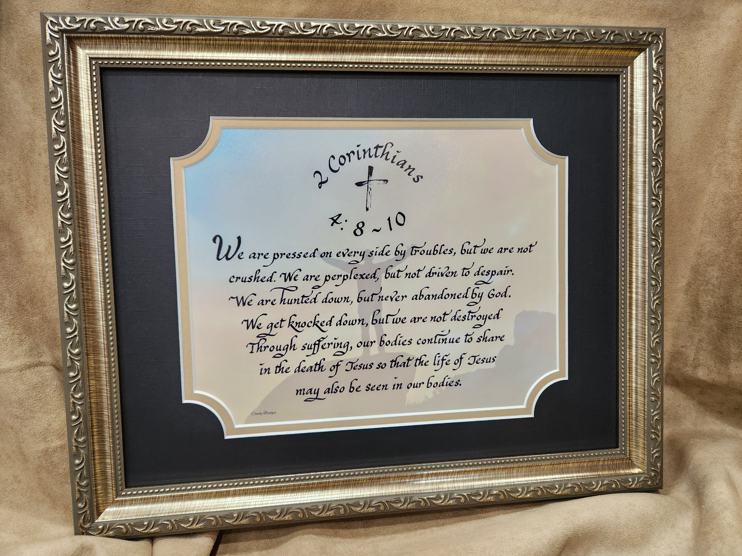 Inspirational 2 Corinthians 4 verses 8-10 Scripture verse We are pressed on every side framed print
