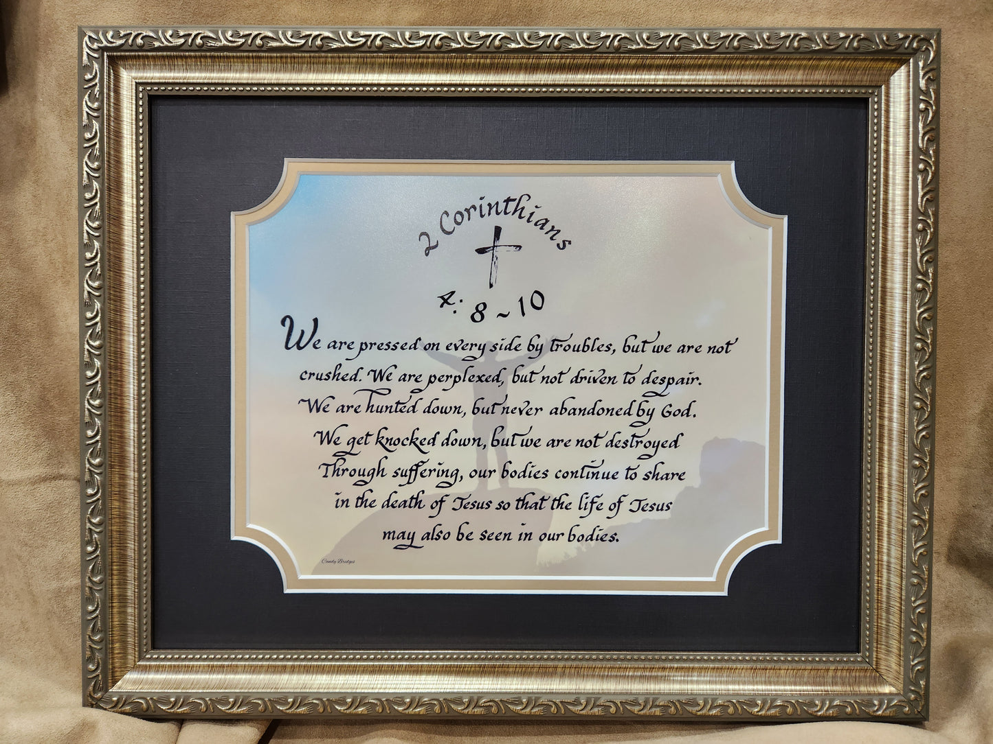 Inspirational 2 Corinthians 4 verses 8-10 Scripture verse We are pressed on every side framed print