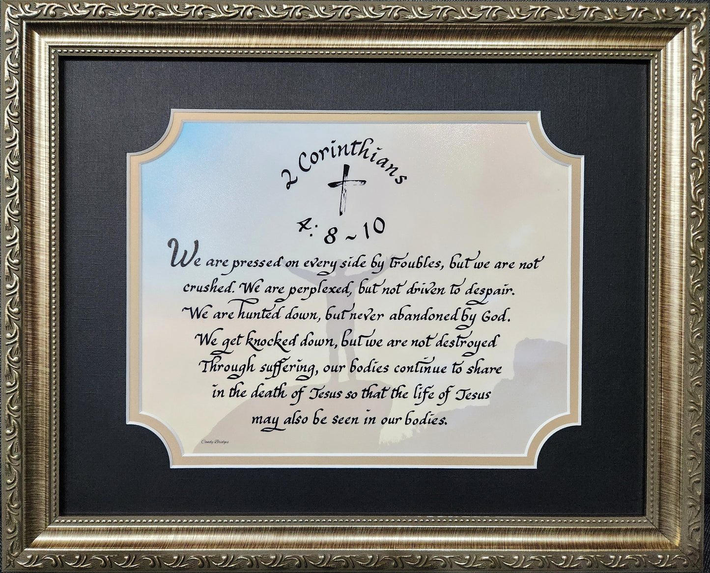 Inspirational 2 Corinthians 4 verses 8-10 Scripture verse We are pressed on every side framed print