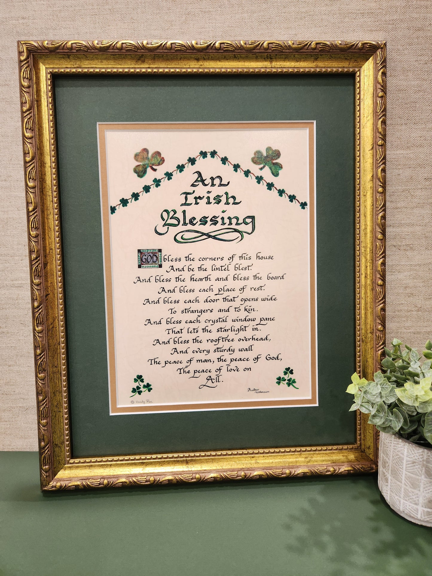 An Irish Blessing Poem custom framed and matted with option to personalize with family name