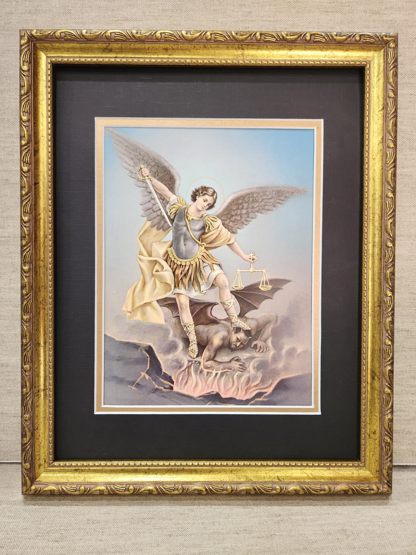 Saint Michael the Archangel Italian print custom framed picture 11" X 14"