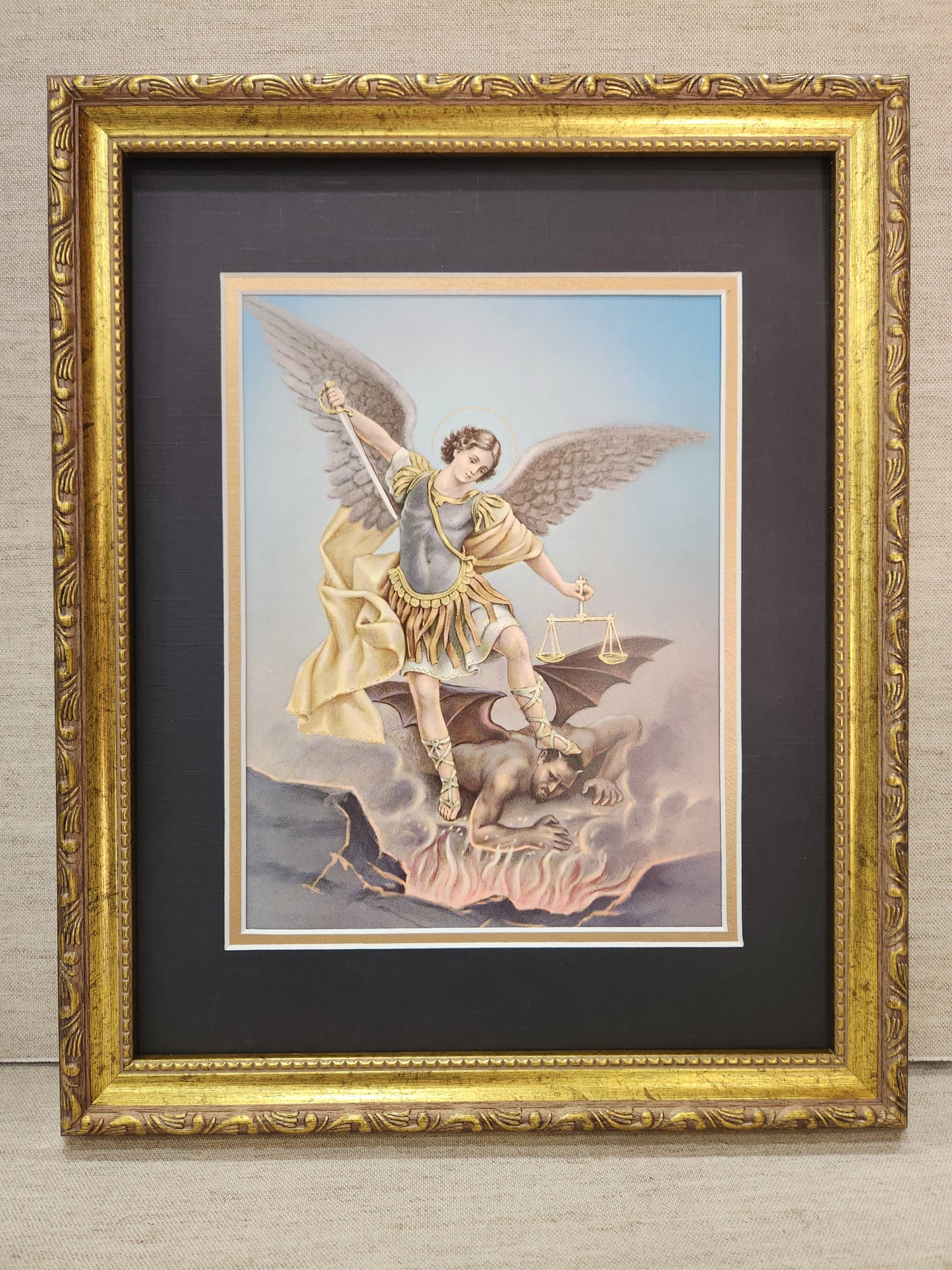 Saint Michael the Archangel Italian print custom framed picture 11" X 14"