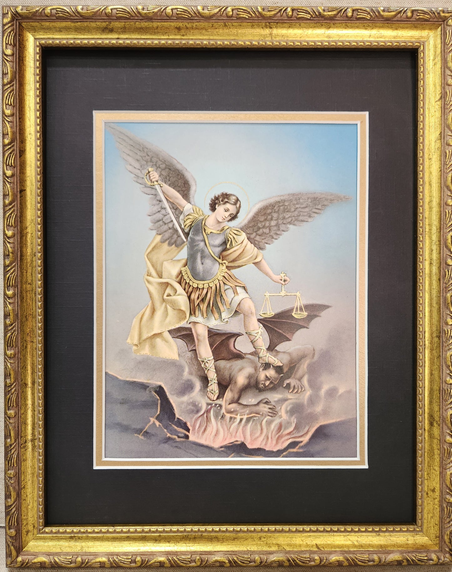 Saint Michael the Archangel Italian print custom framed picture 11" X 14"