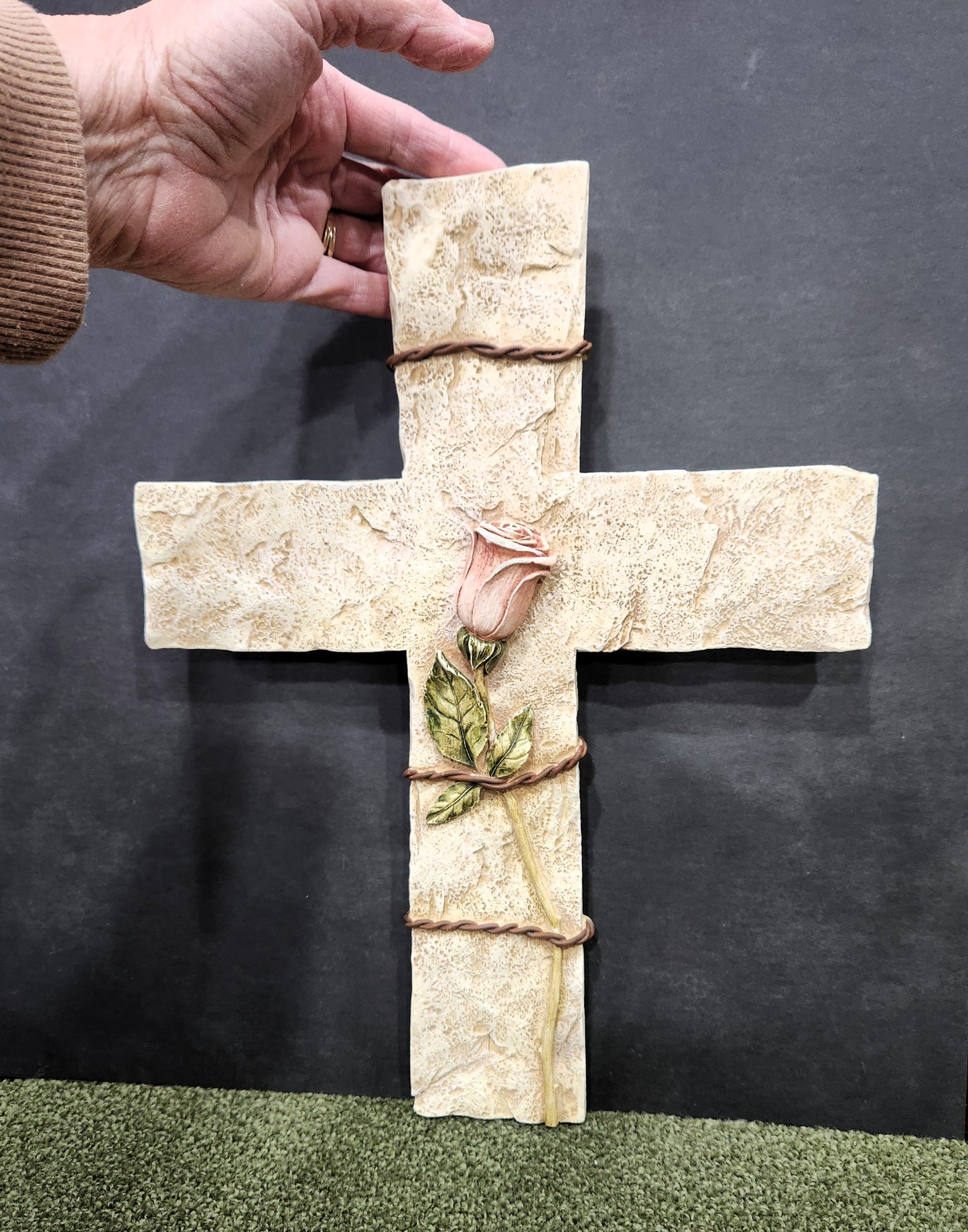 Cross with Pink Rose for wall