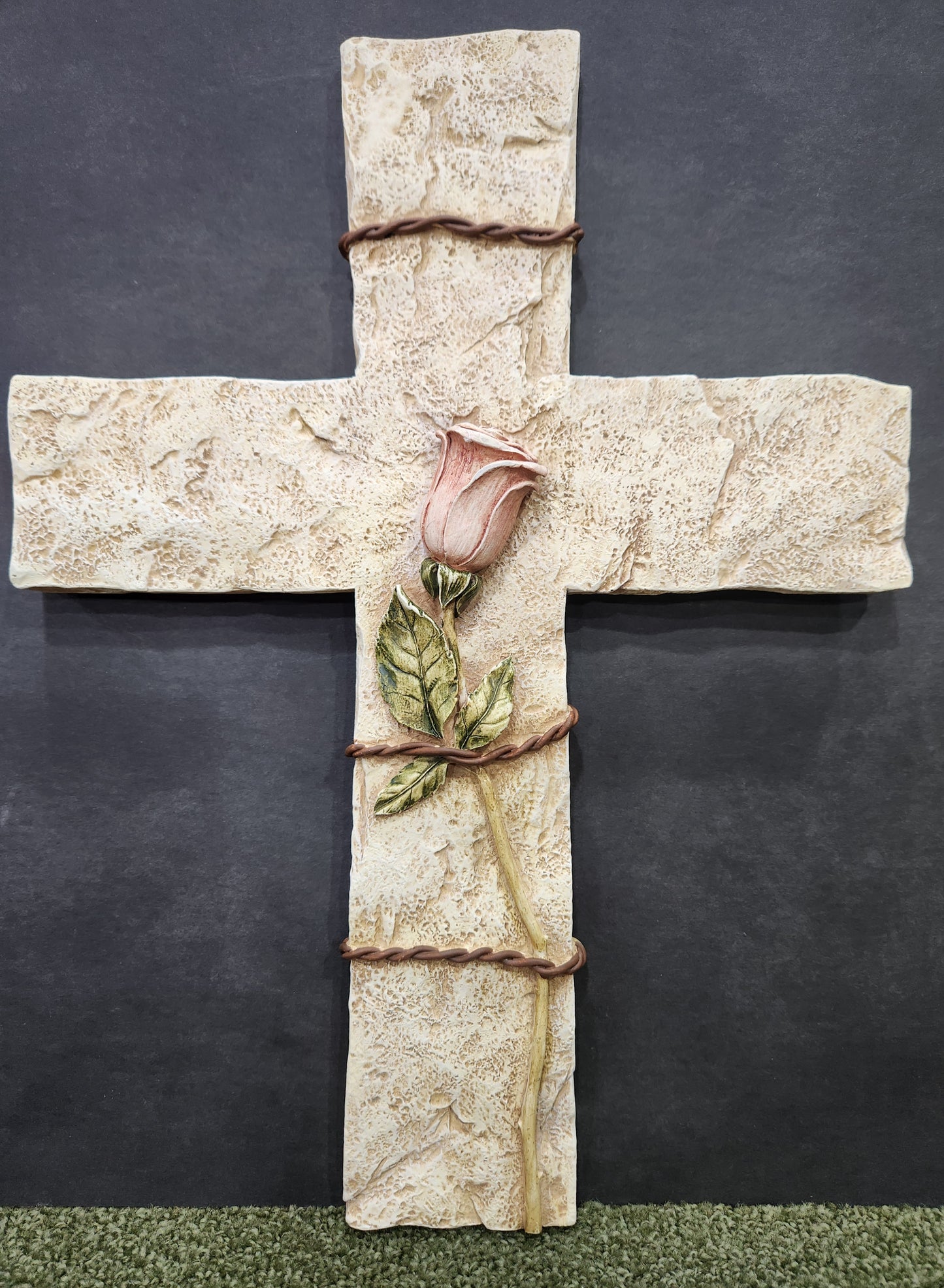 Cross with Pink Rose for wall