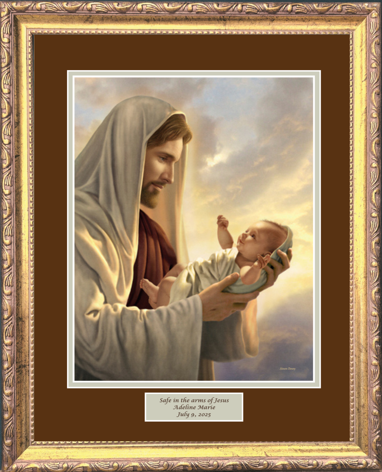 Safe in the arms of Jesus - Jesus holding baby framed memorial sympathy picture