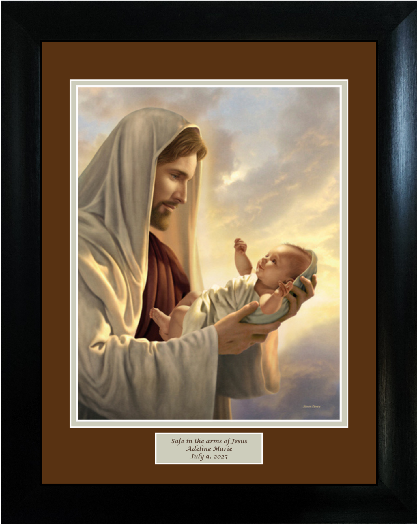 Safe in the arms of Jesus - Jesus holding baby framed memorial sympathy picture