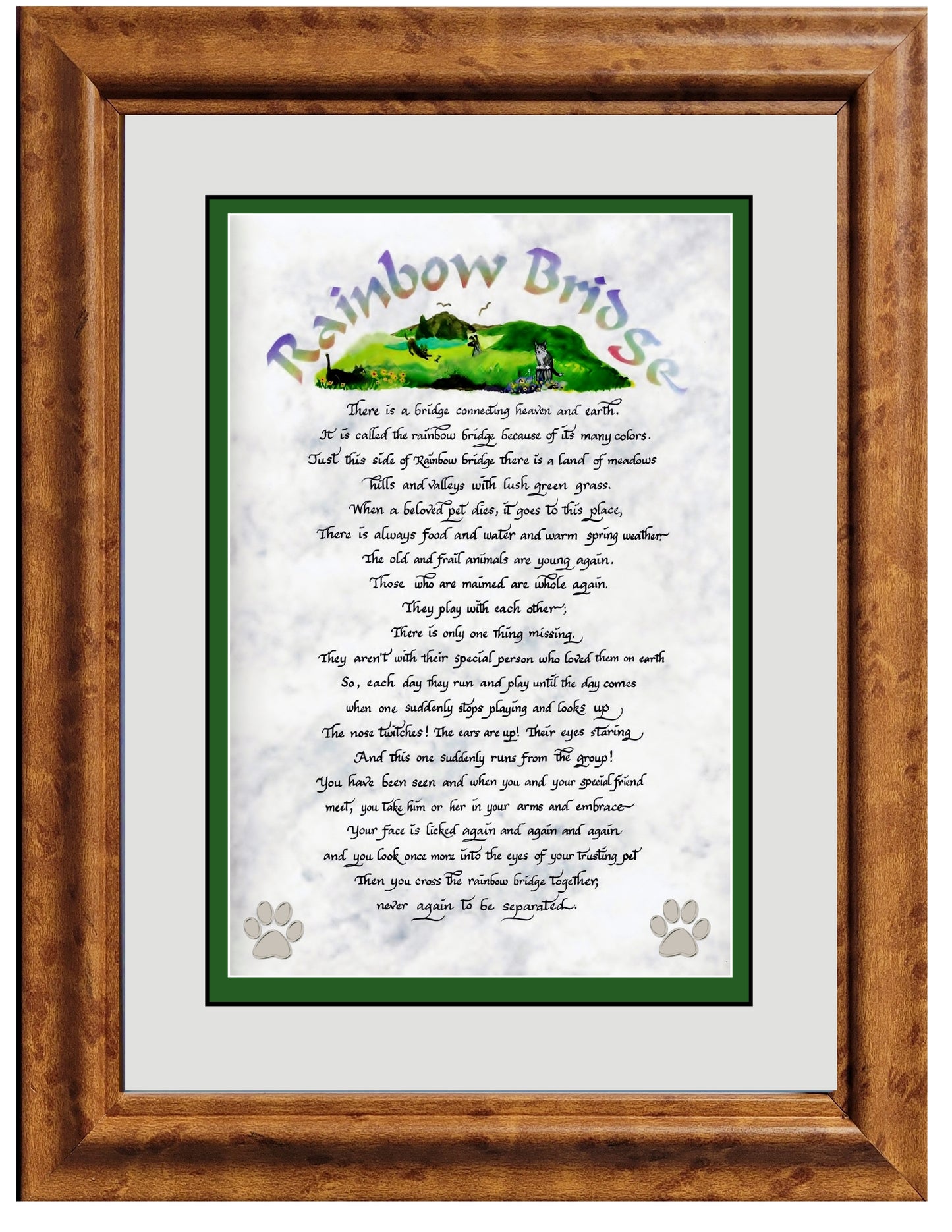 Rainbow Bridge framed and matted poem with option to personalize.